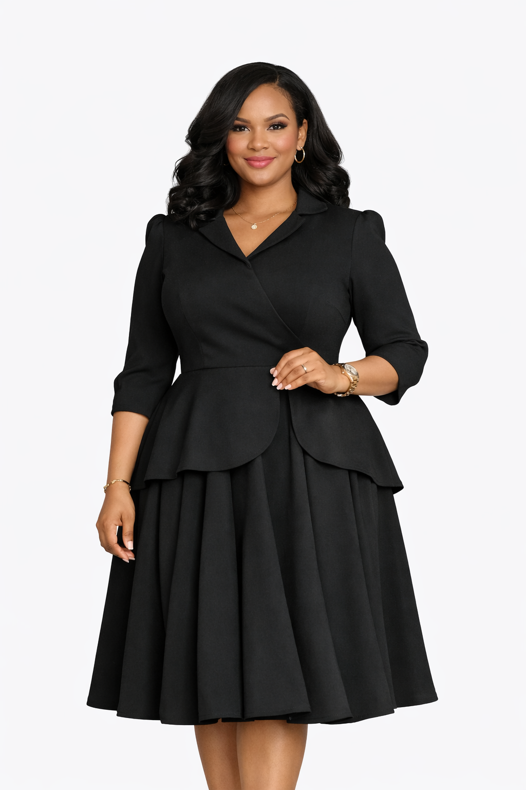 The Eugenia — Suit Collar Empire Waist Midi Dress