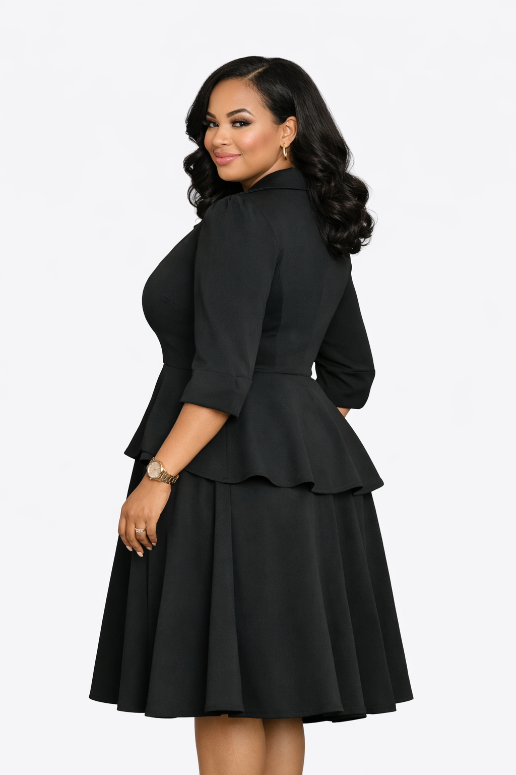 The Eugenia — Suit Collar Empire Waist Midi Dress