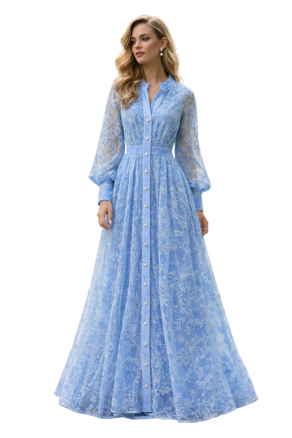 The Seraphine — Hollow-Out Lace Long Sleeve Midi Dress