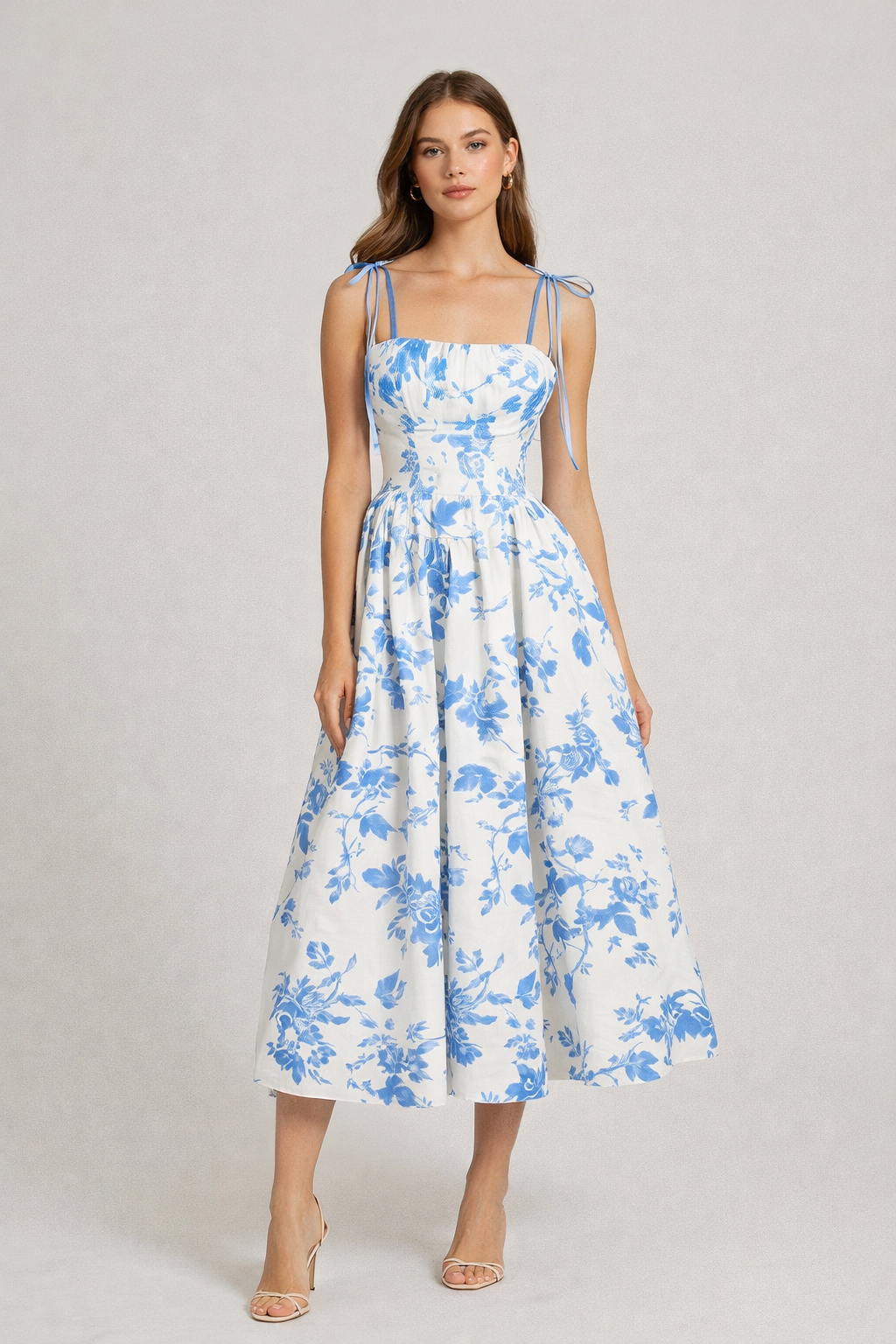 The Capri Spaghetti Strap— Printed Midi Dress
