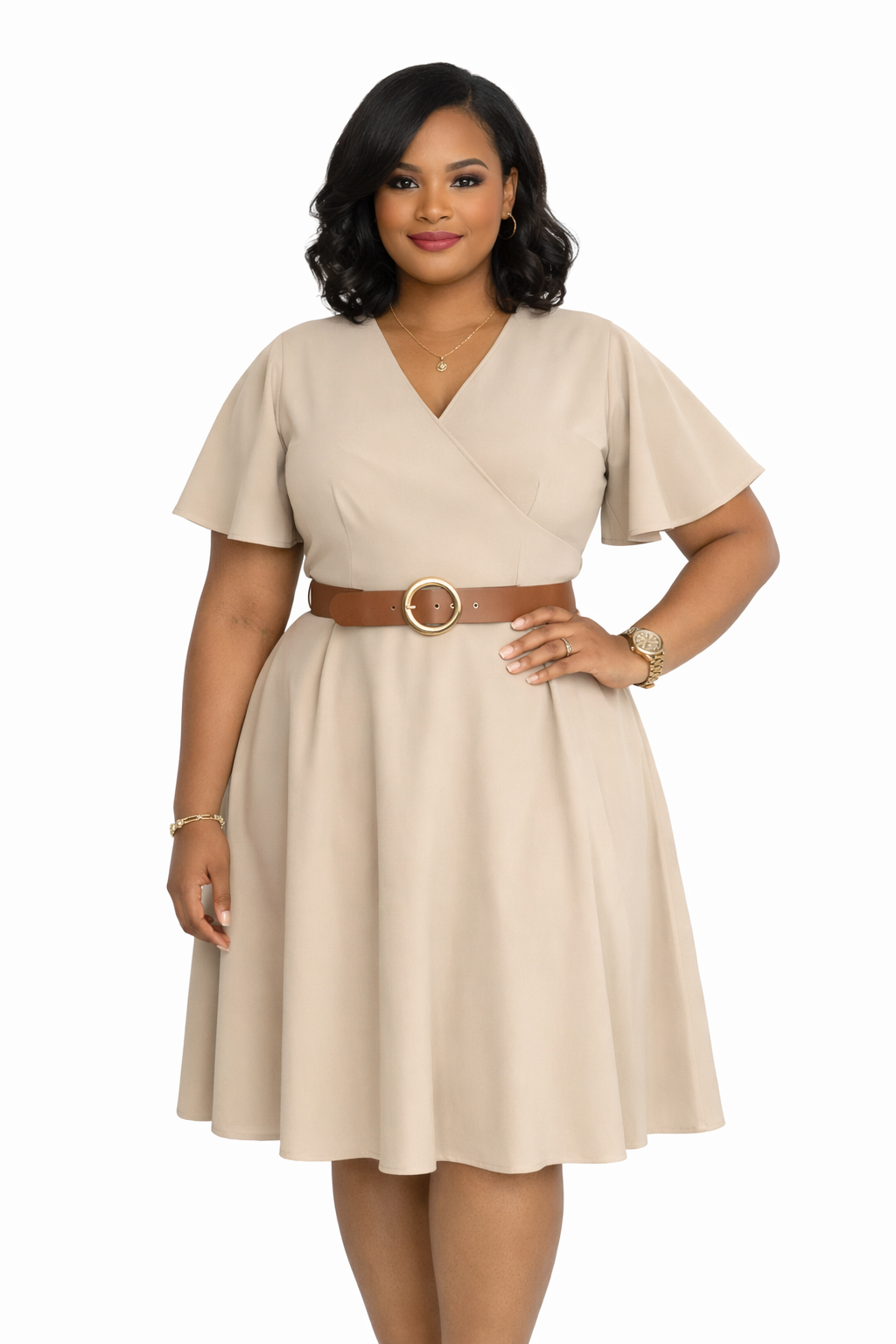 The Isadora — Flare Sleeve Belted Fit & Flare Midi Dress