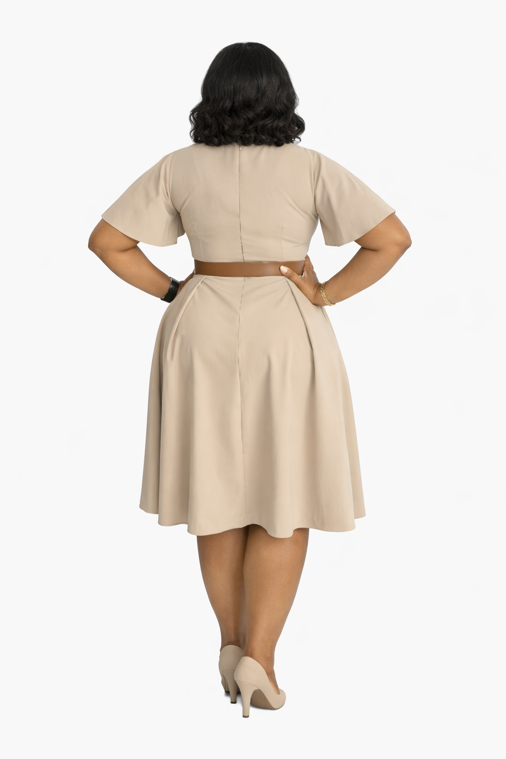 The Isadora — Flare Sleeve Belted Fit & Flare Midi Dress