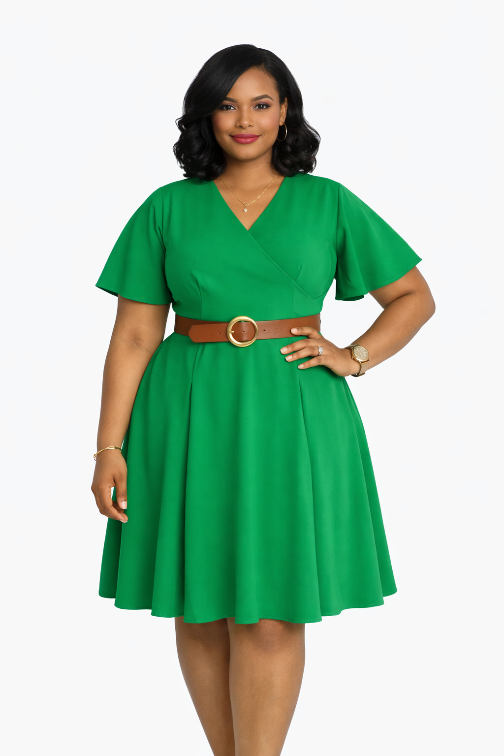 The Isadora — Flare Sleeve Belted Fit & Flare Midi Dress