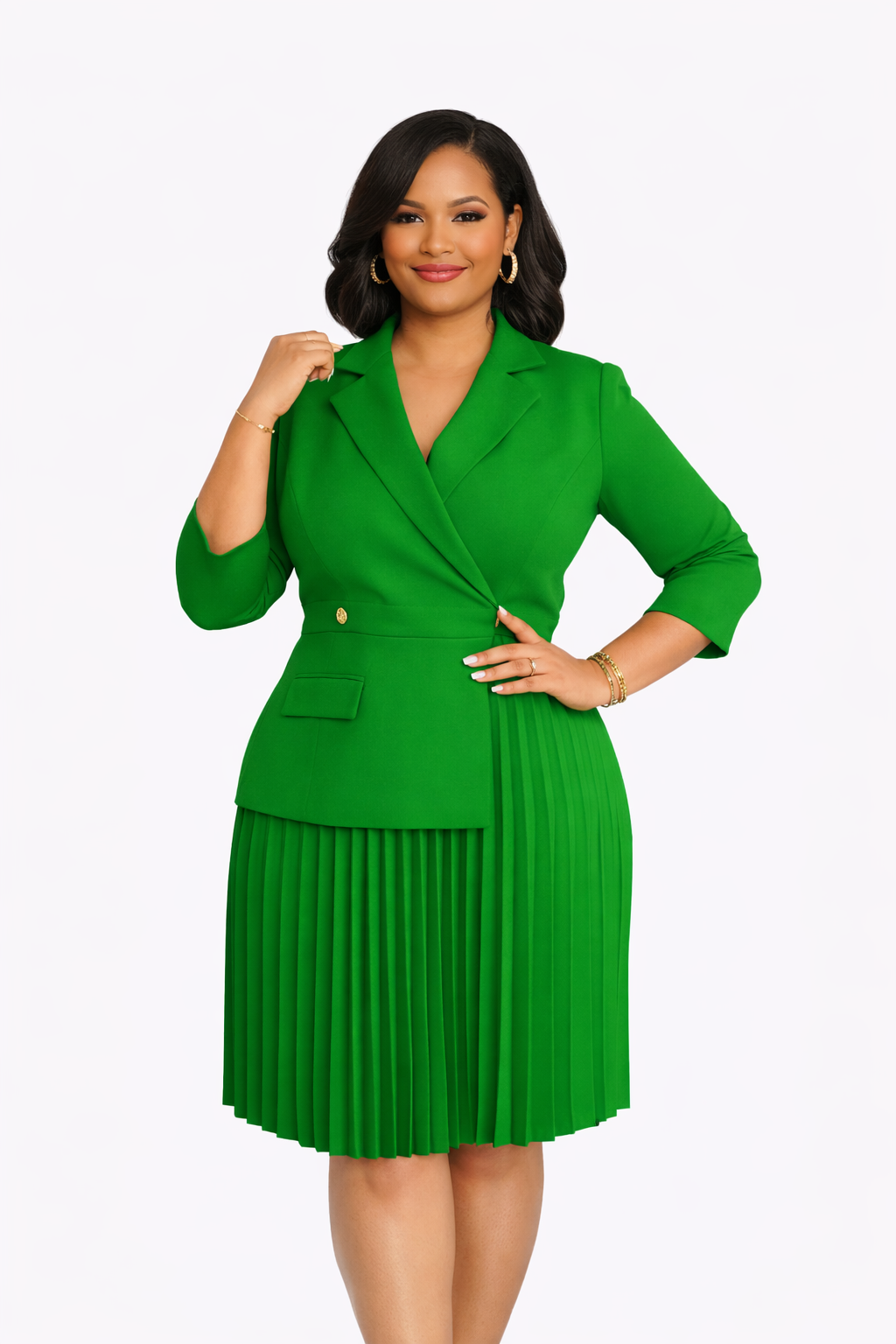 The Chic Hostess — Blazer Collar Pleated Slim Midi Dress
