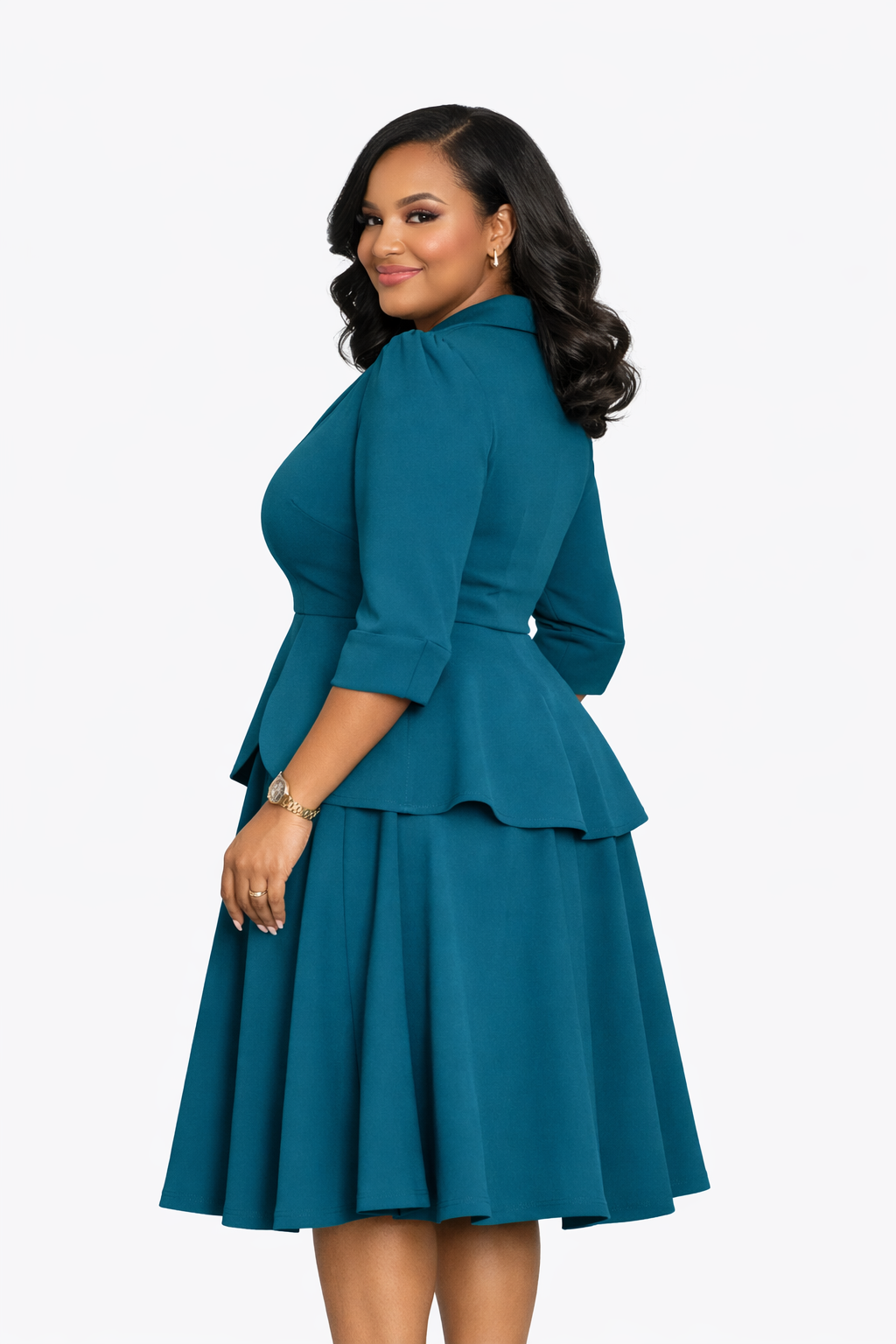 The Eugenia — Suit Collar Empire Waist Midi Dress