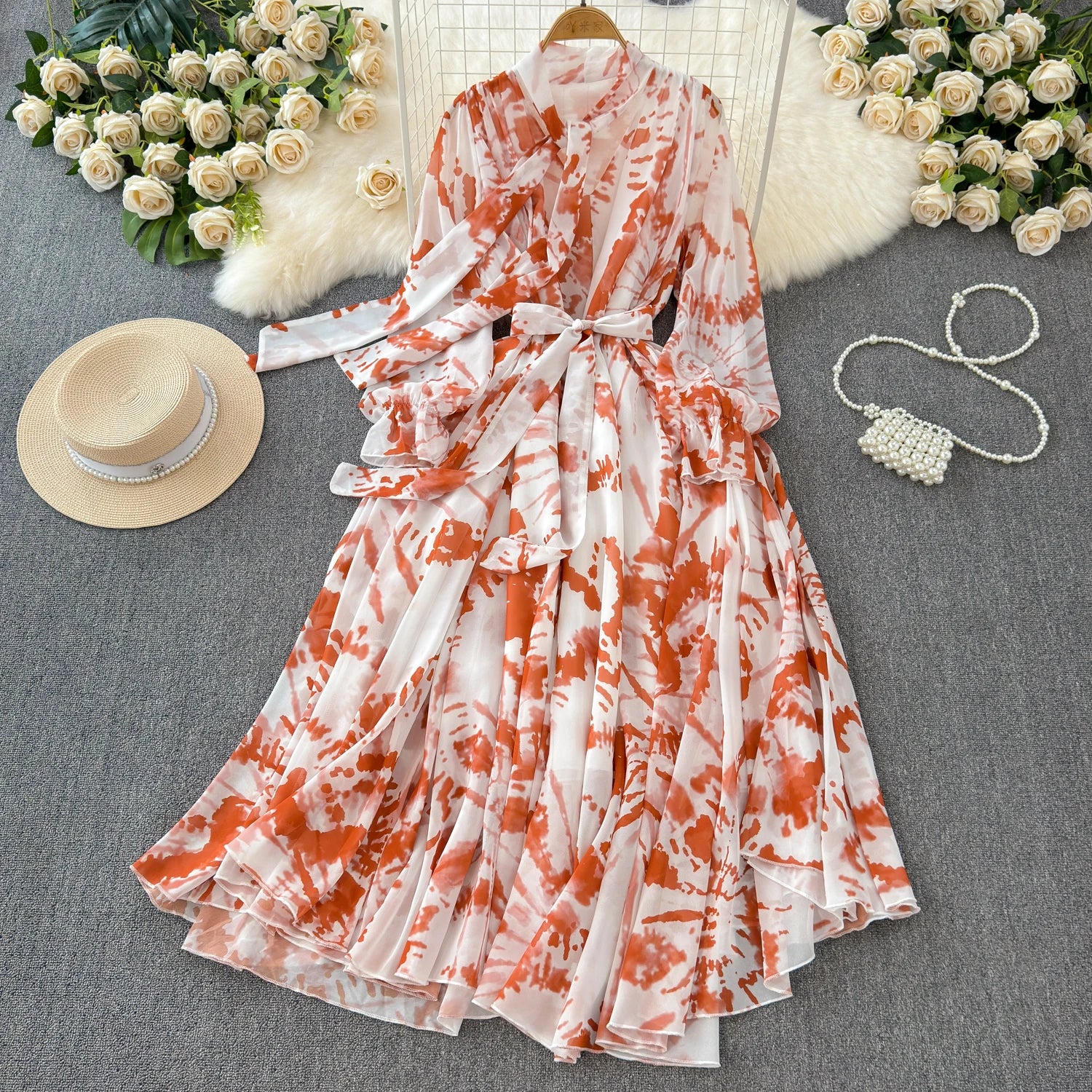 The Summer Bloom — Chiffon Lace-Up Bow Dress