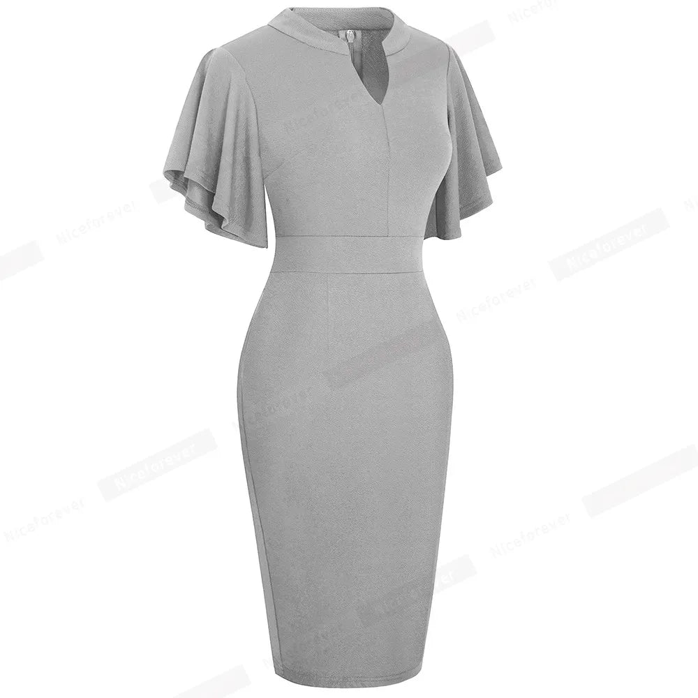 The Ruffle Edit — Solid Colour Short Sleeve Ruffle Bodycon Pencil Dress