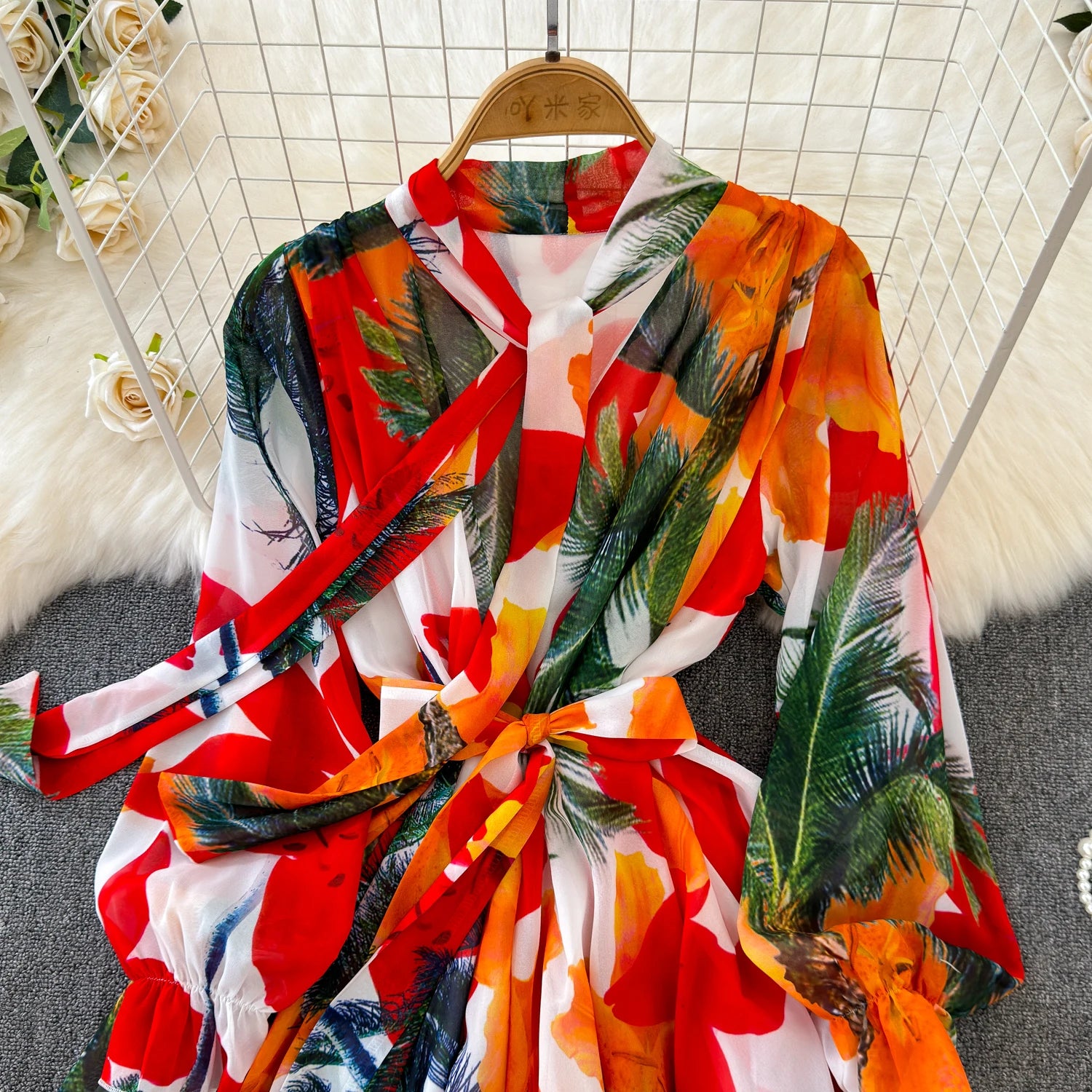 The Summer Bloom — Chiffon Lace-Up Bow Dress
