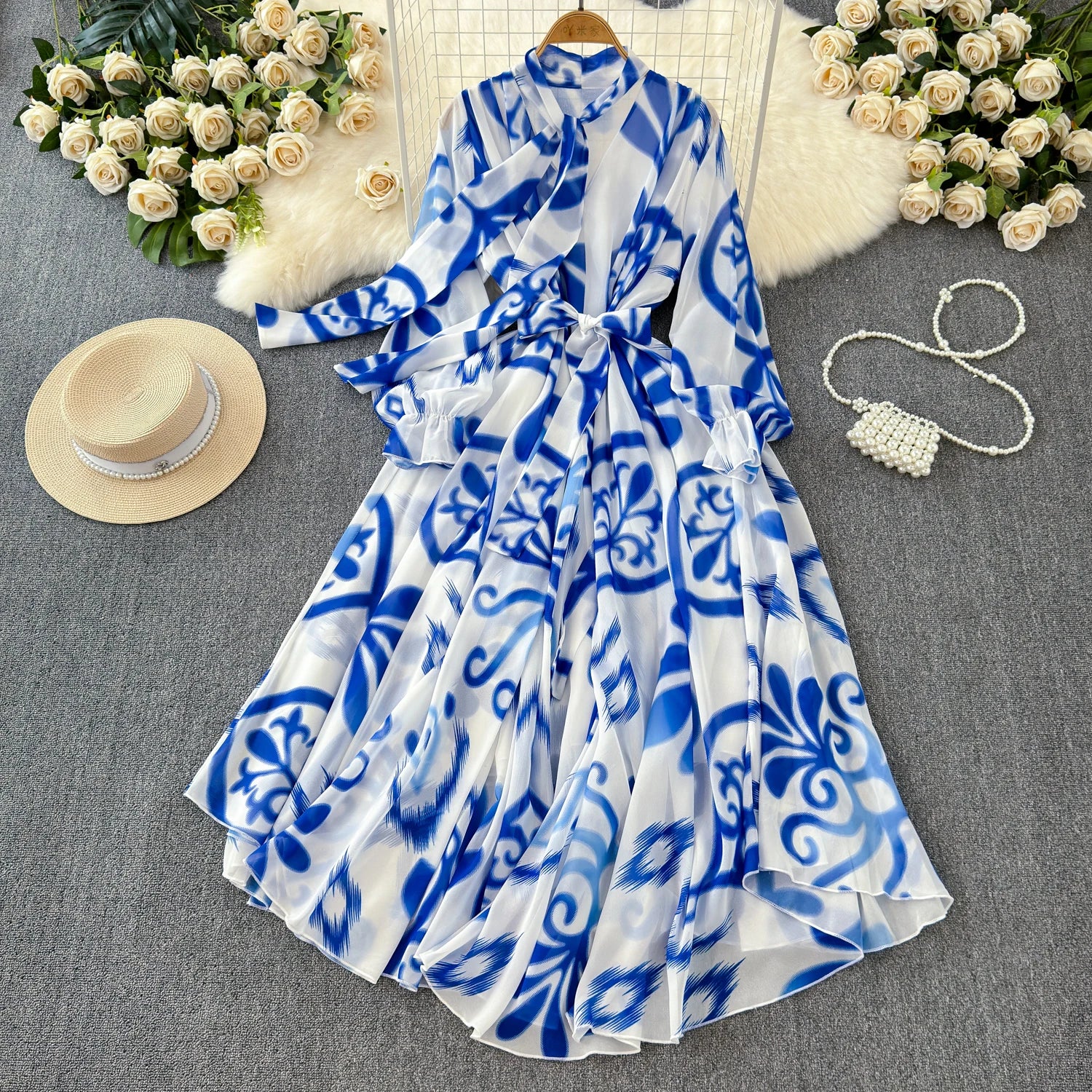 The Summer Bloom — Chiffon Lace-Up Bow Dress