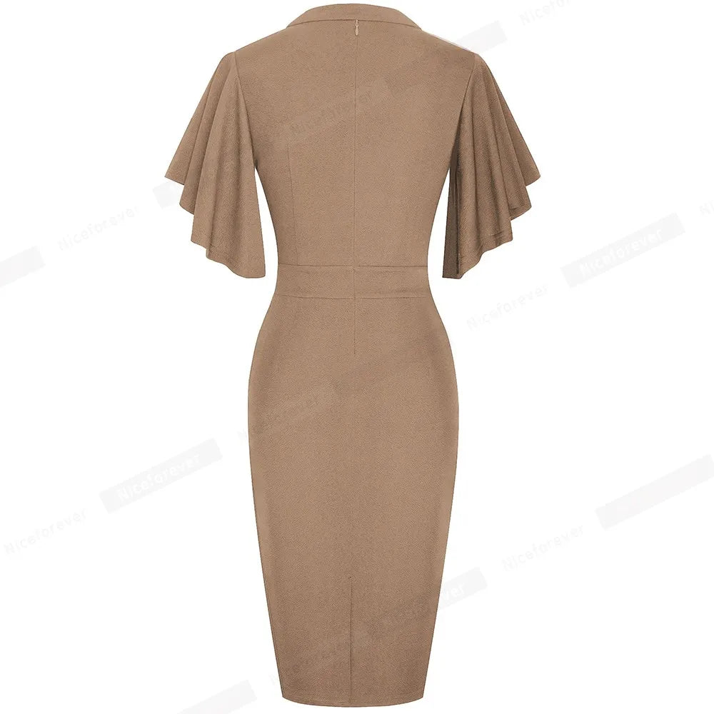 The Ruffle Edit — Solid Colour Short Sleeve Ruffle Bodycon Pencil Dress