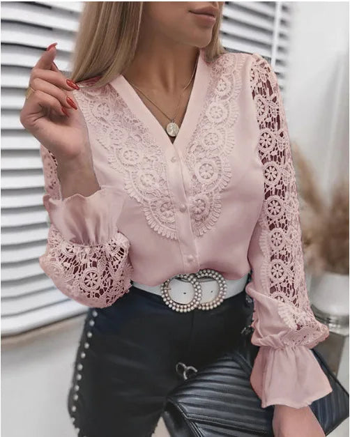 The Hollow Bloom — Cotton-Blend Stand Collar Blouse
