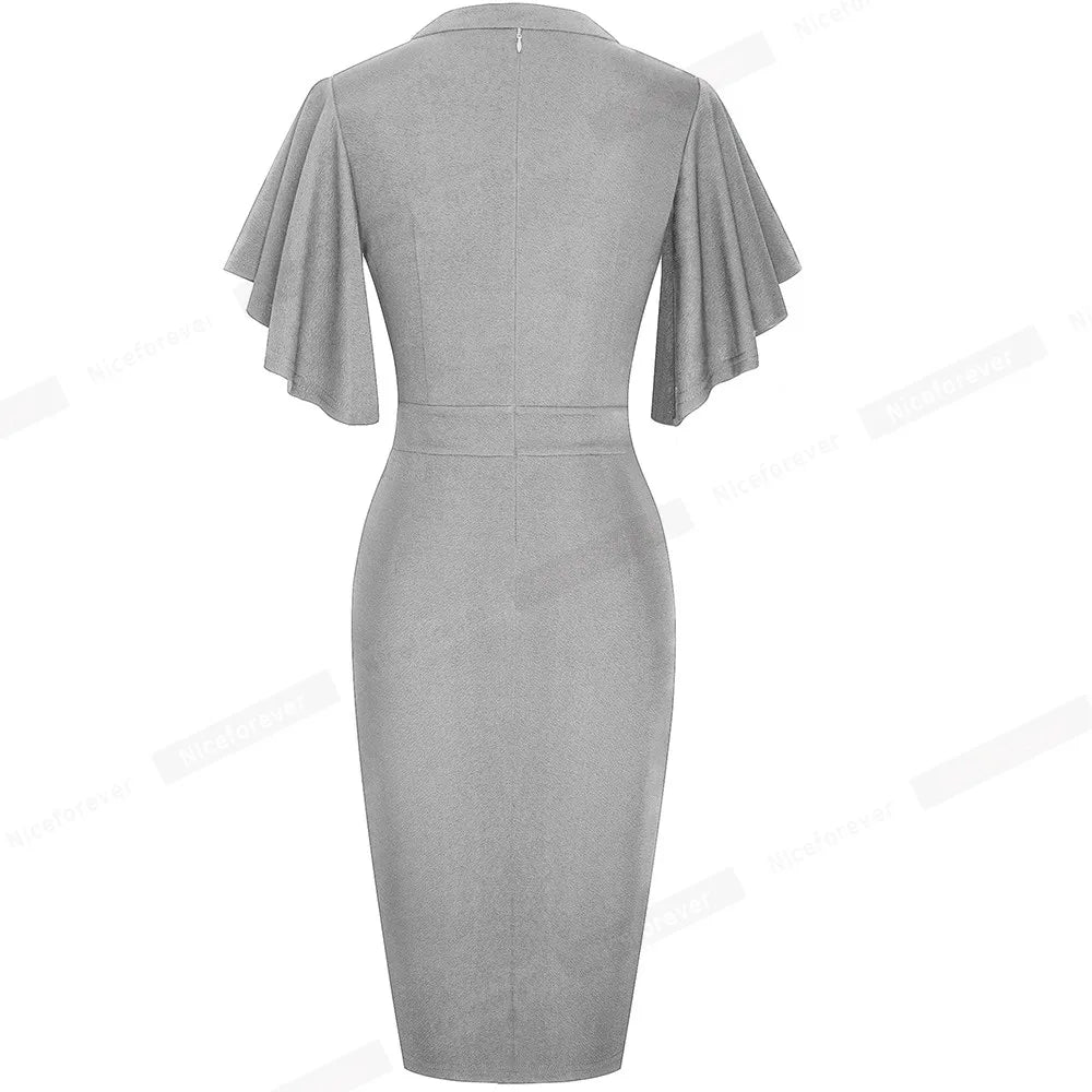 The Ruffle Edit — Solid Colour Short Sleeve Ruffle Bodycon Pencil Dress