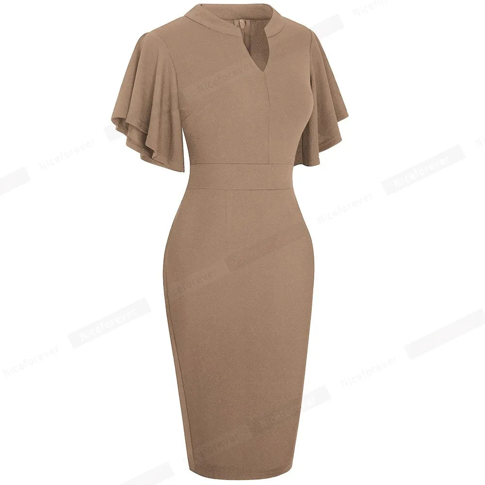 The Ruffle Edit — Solid Colour Short Sleeve Ruffle Bodycon Pencil Dress