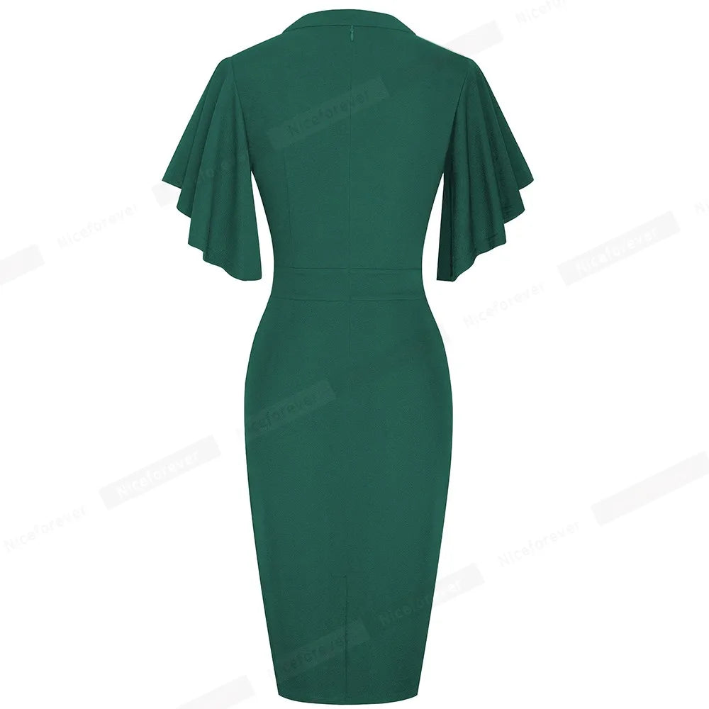The Ruffle Edit — Solid Colour Short Sleeve Ruffle Bodycon Pencil Dress