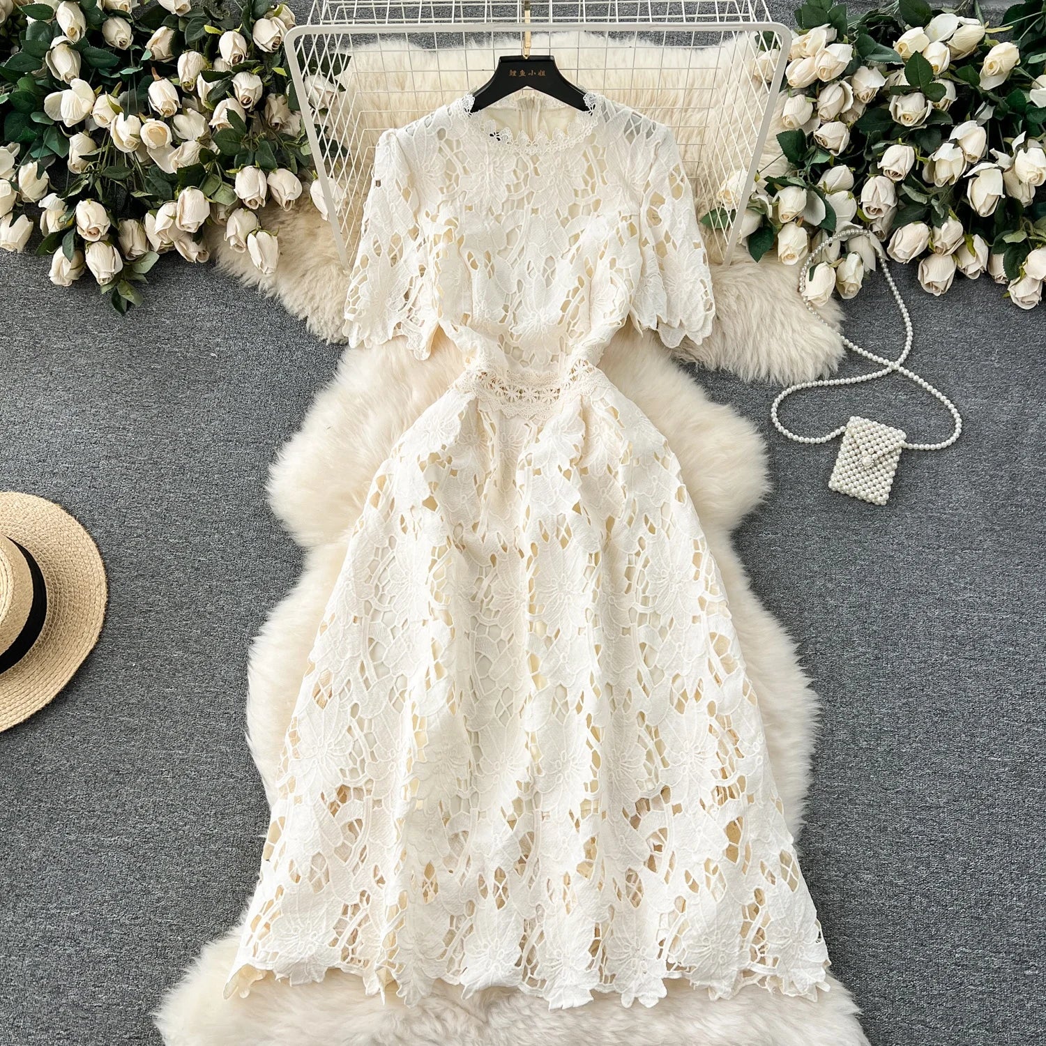 The Azura Bloom — Embroidered Waist-Cinch Midi Dress