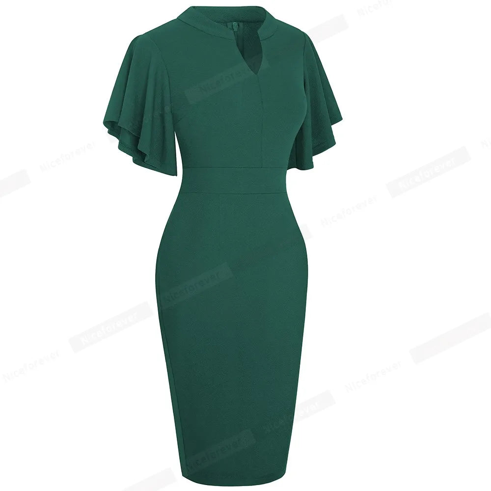The Ruffle Edit — Solid Colour Short Sleeve Ruffle Bodycon Pencil Dress