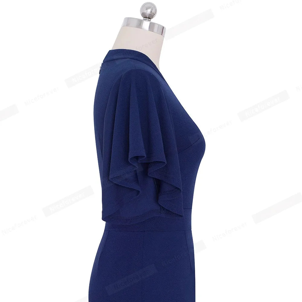 The Ruffle Edit — Solid Colour Short Sleeve Ruffle Bodycon Pencil Dress