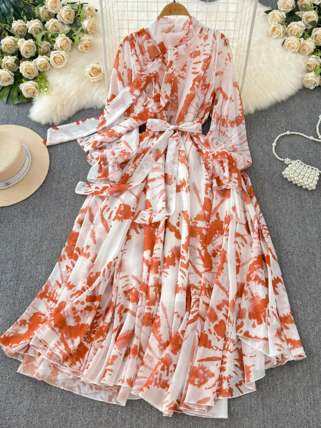 The Summer Bloom — Chiffon Lace-Up Bow Dress