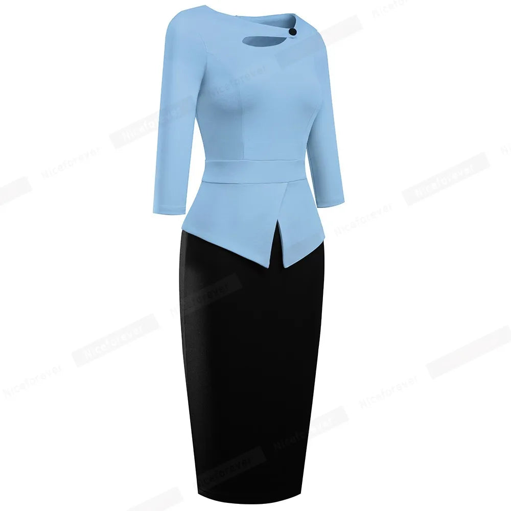 The Garden Party — Floral Patchwork Button ¾ Sleeve Bodycon Dress