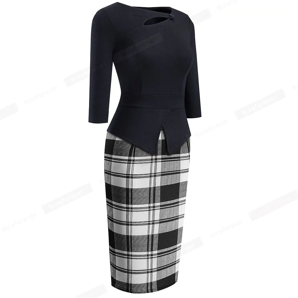 The Garden Party — Floral Patchwork Button ¾ Sleeve Bodycon Dress