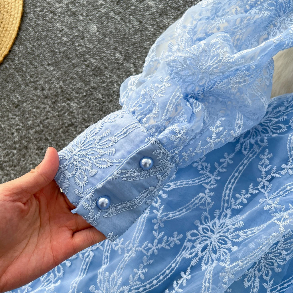The Seraphine — Hollow-Out Lace Long Sleeve Midi Dress