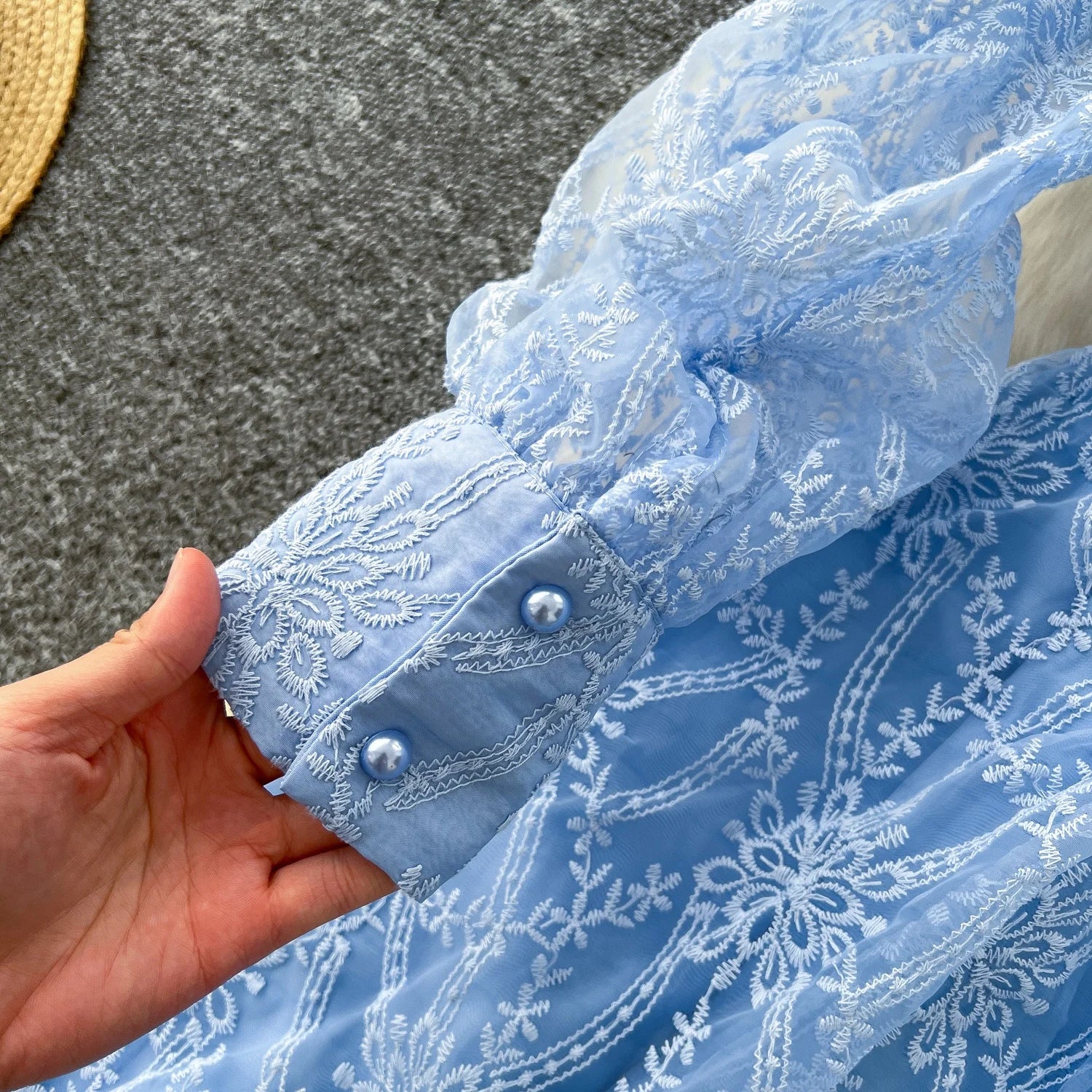 The Seraphine — Hollow-Out Lace Long Sleeve Midi Dress