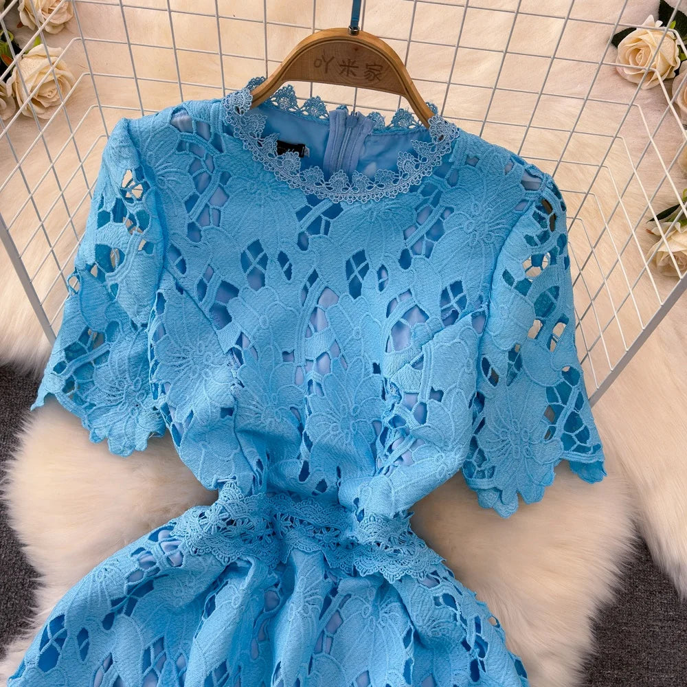 The Azura Bloom — Embroidered Waist-Cinch Midi Dress