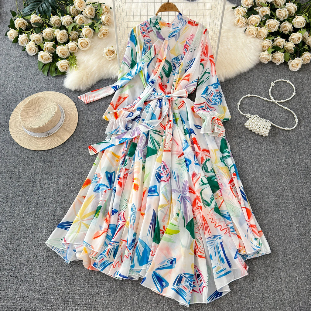 The Summer Bloom — Chiffon Lace-Up Bow Dress
