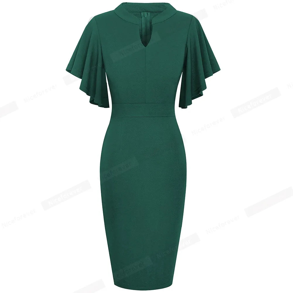 The Ruffle Edit — Solid Colour Short Sleeve Ruffle Bodycon Pencil Dress