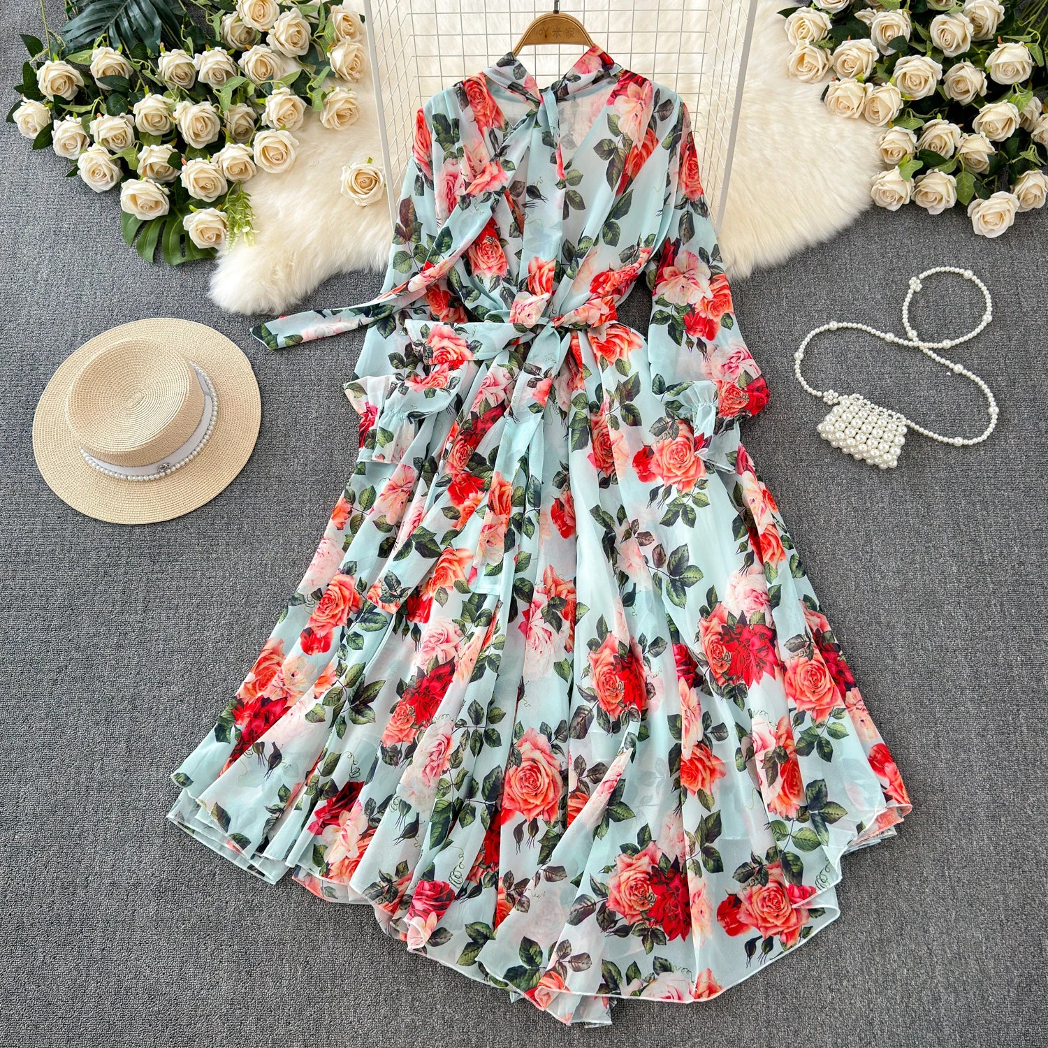 The Summer Bloom — Chiffon Lace-Up Bow Dress
