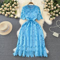 The Azura Bloom — Embroidered Waist-Cinch Midi Dress