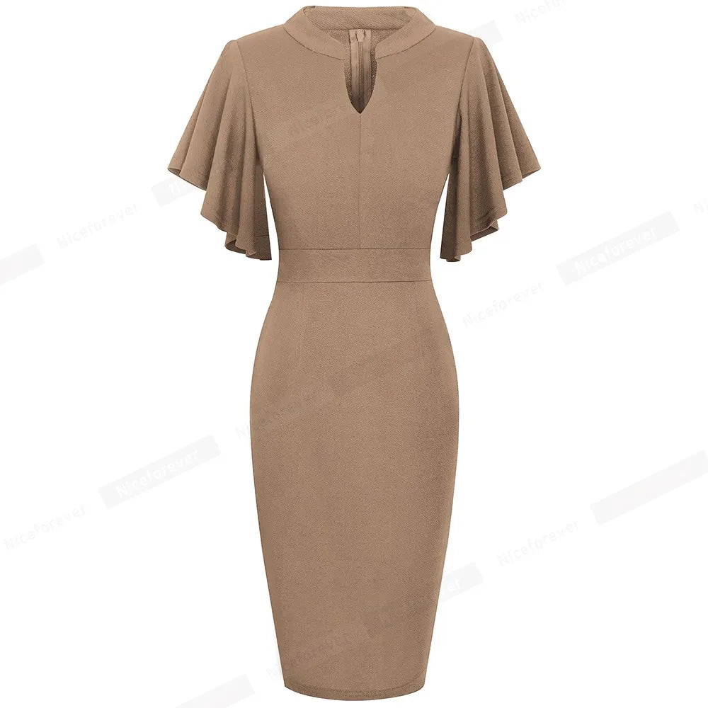 The Ruffle Edit — Solid Colour Short Sleeve Ruffle Bodycon Pencil Dress