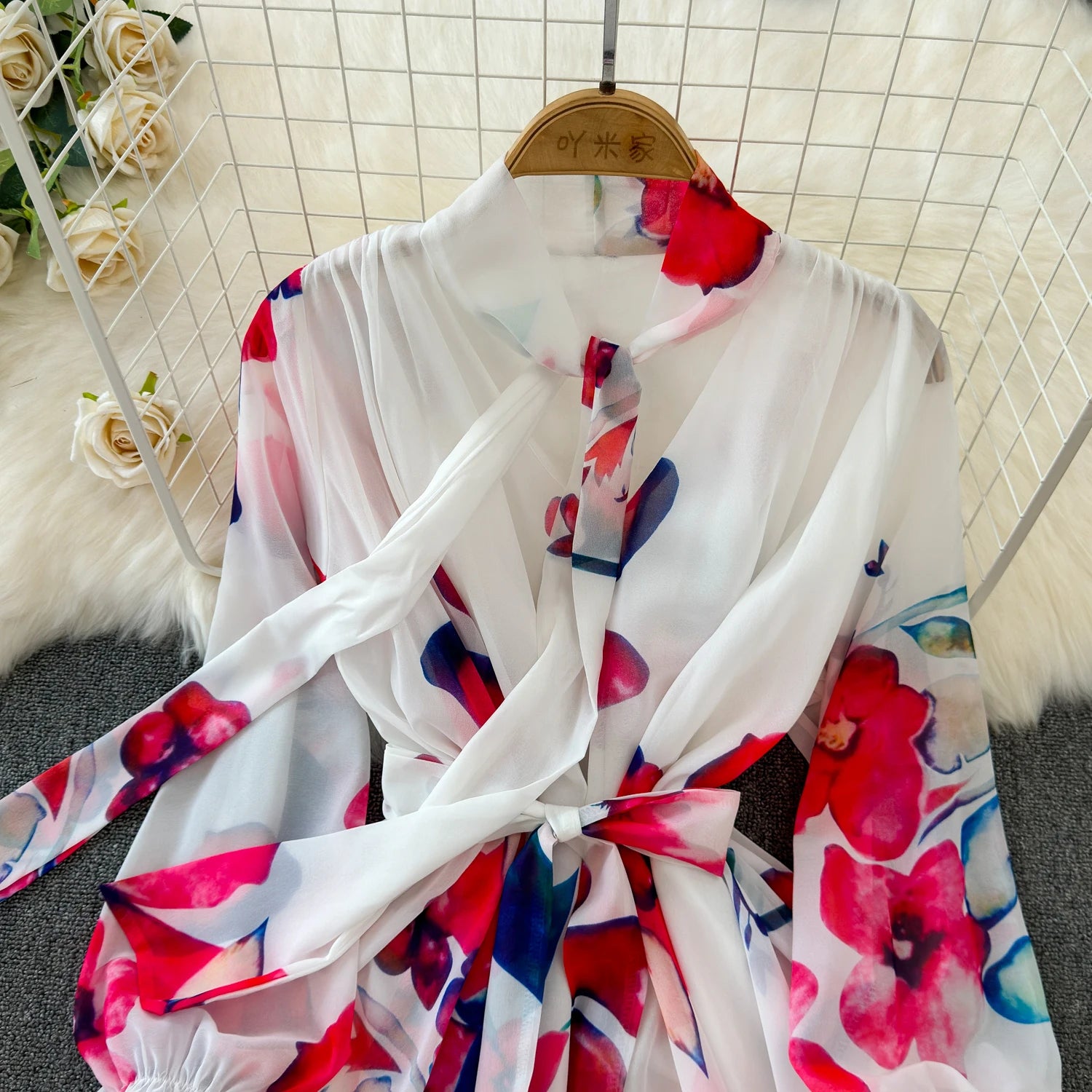 The Summer Bloom — Chiffon Lace-Up Bow Dress