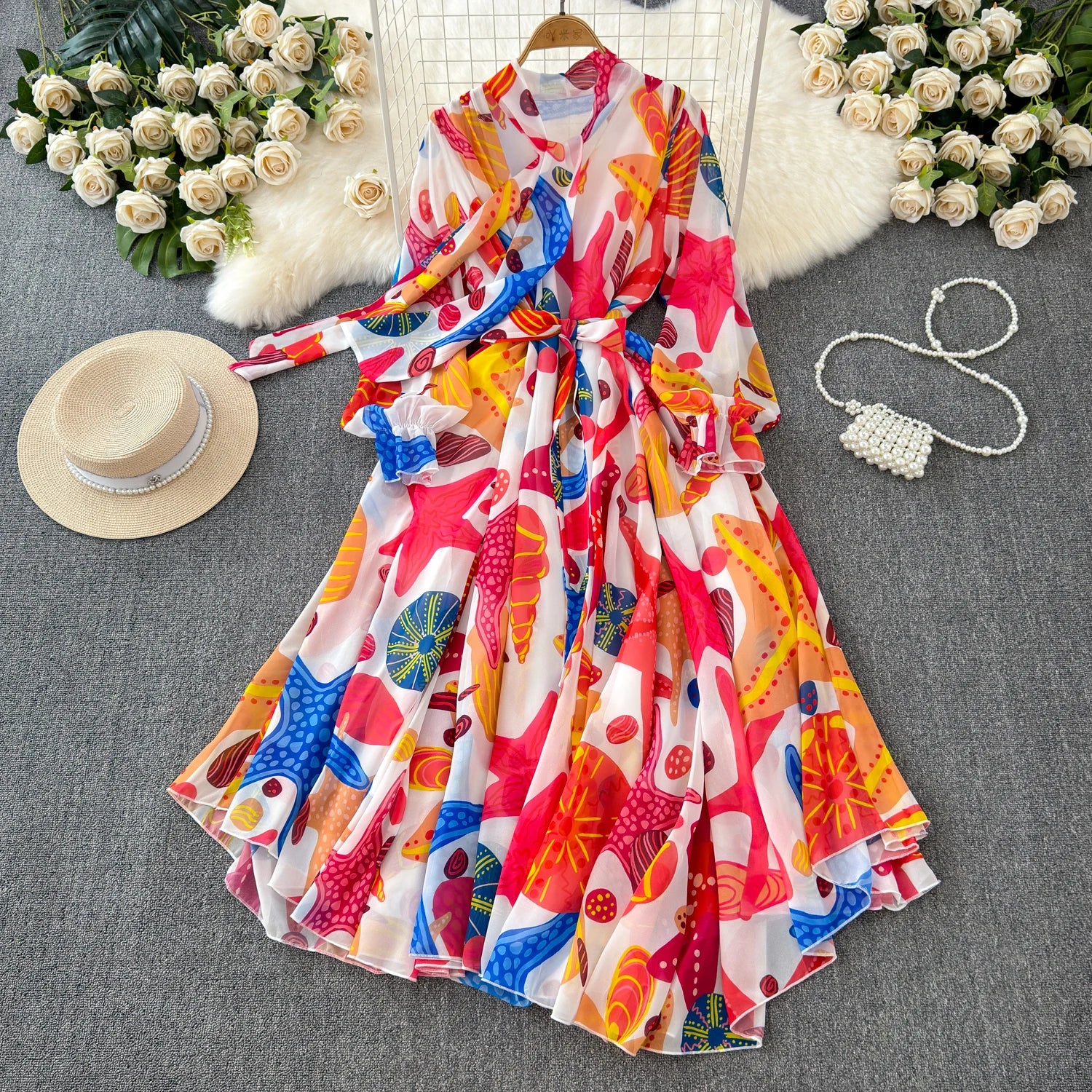 The Summer Bloom — Chiffon Lace-Up Bow Dress