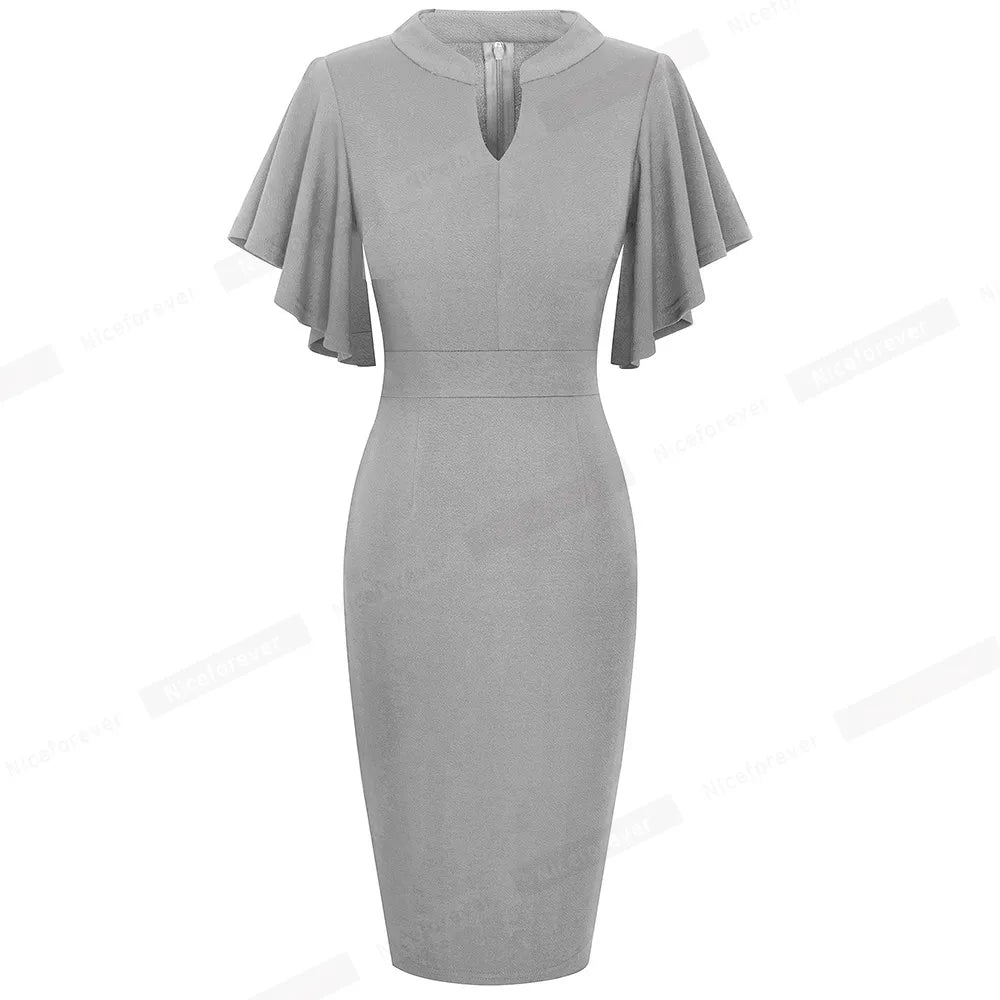 The Ruffle Edit — Solid Colour Short Sleeve Ruffle Bodycon Pencil Dress