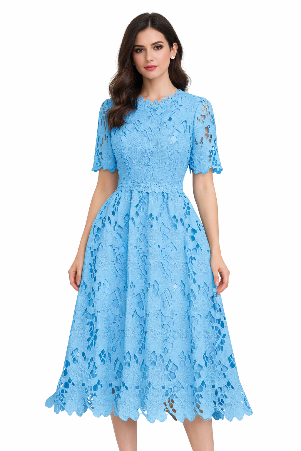 The Azura Bloom — Embroidered Waist-Cinch Midi Dress