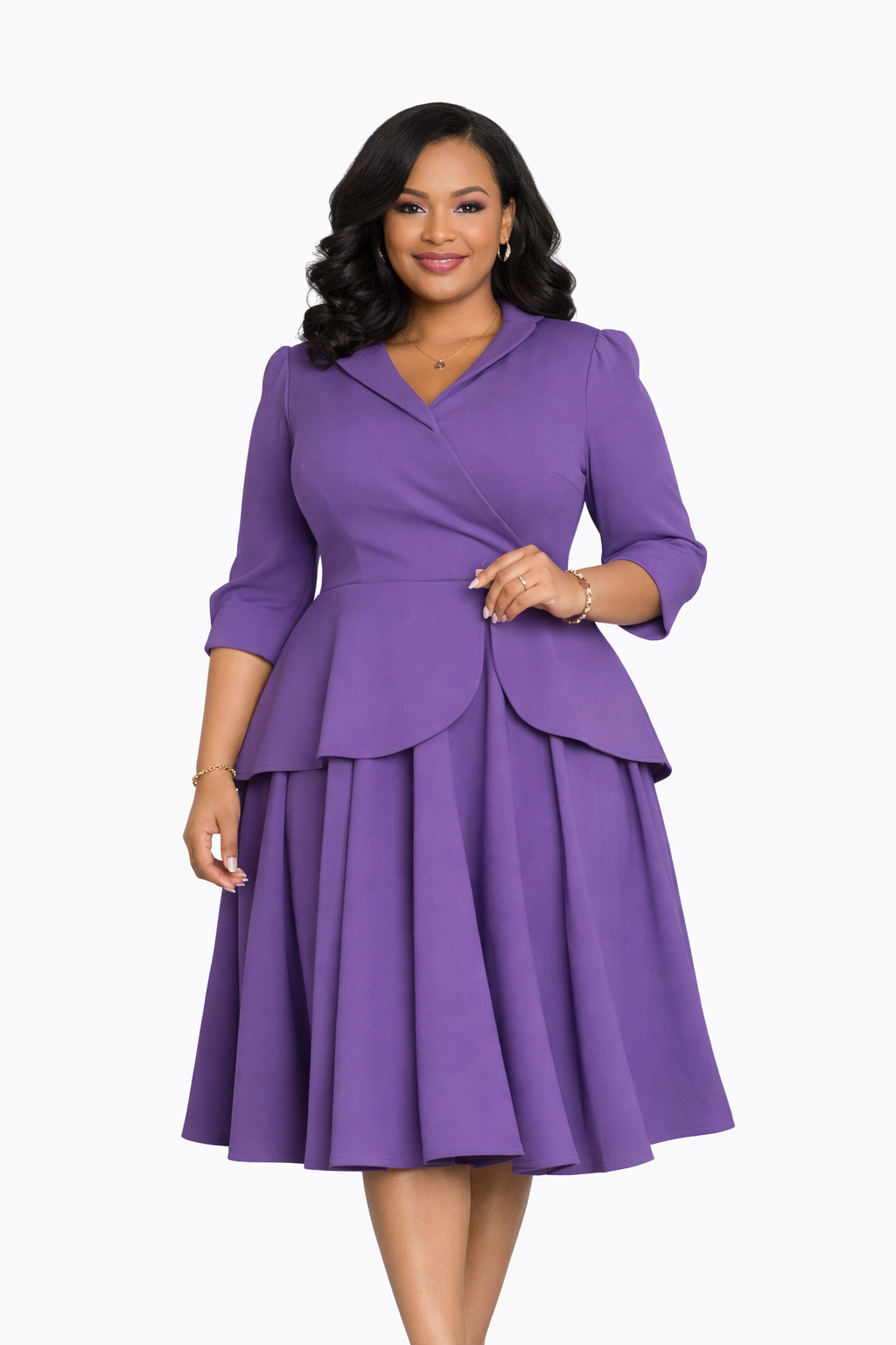 The Eugenia — Suit Collar Empire Waist Midi Dress