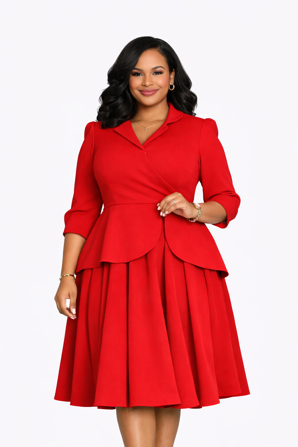 The Eugenia — Suit Collar Empire Waist Midi Dress