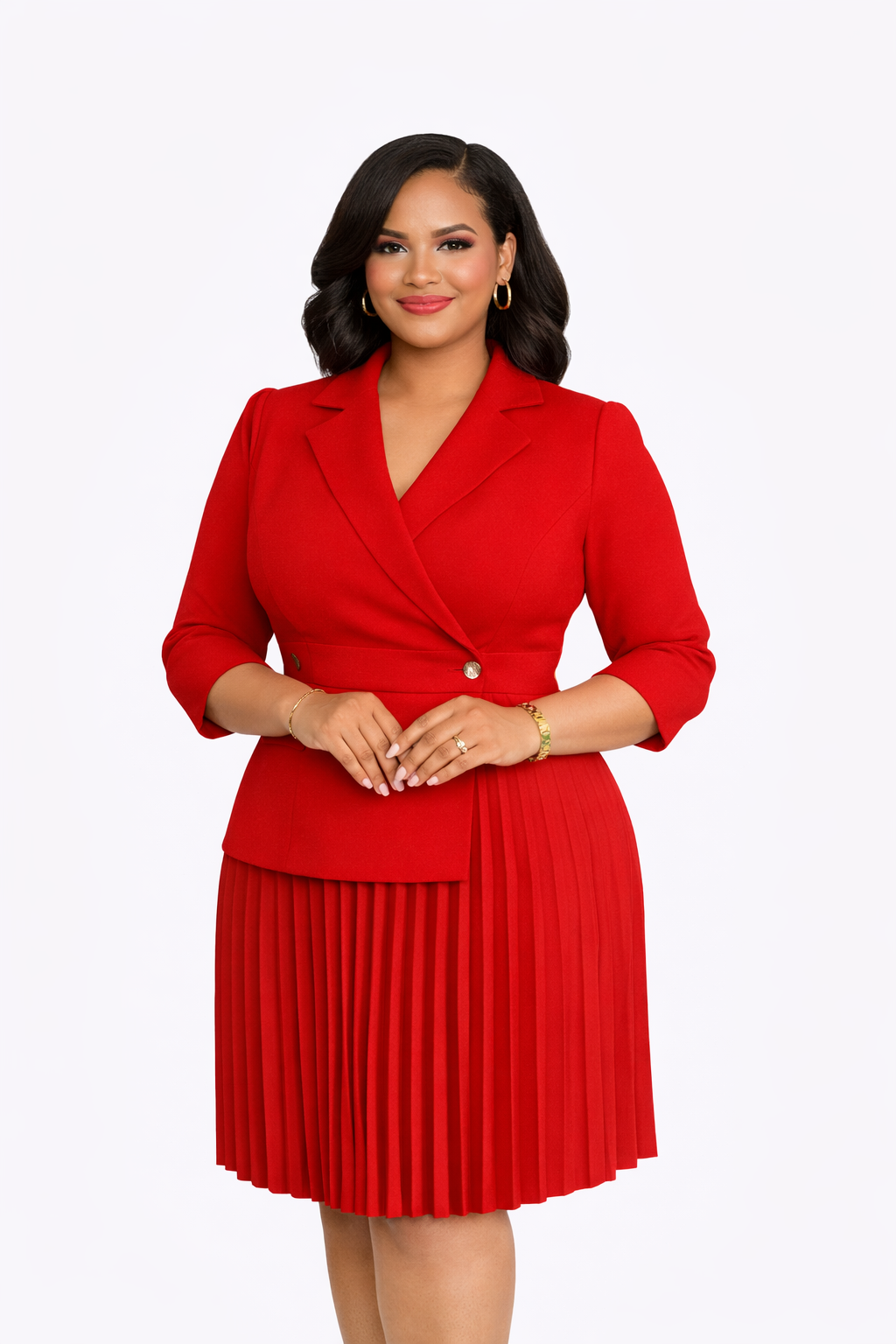 The Chic Hostess — Blazer Collar Pleated Slim Midi Dress