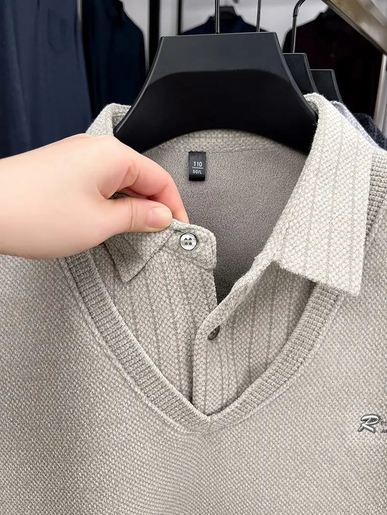 The Woolby Knit— Polo Collar Stripe Patchwork Thickened Wool Sweater