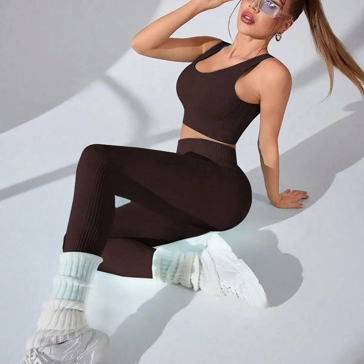 The Gym Fire— Cross-Strap Sports Bra & Yoga Leggings Two-Piece