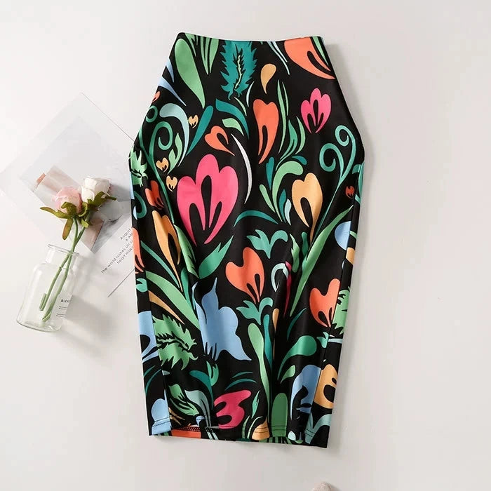 The Petal Wrap — Floral Print Bodycon Mini Skirt