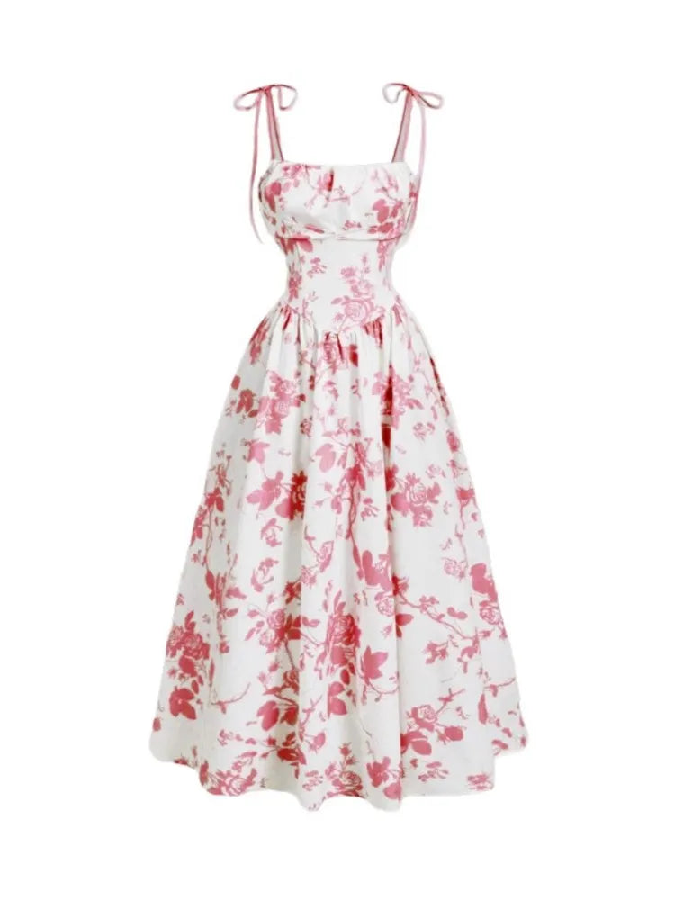 The Capri Spaghetti Strap— Printed Midi Dress