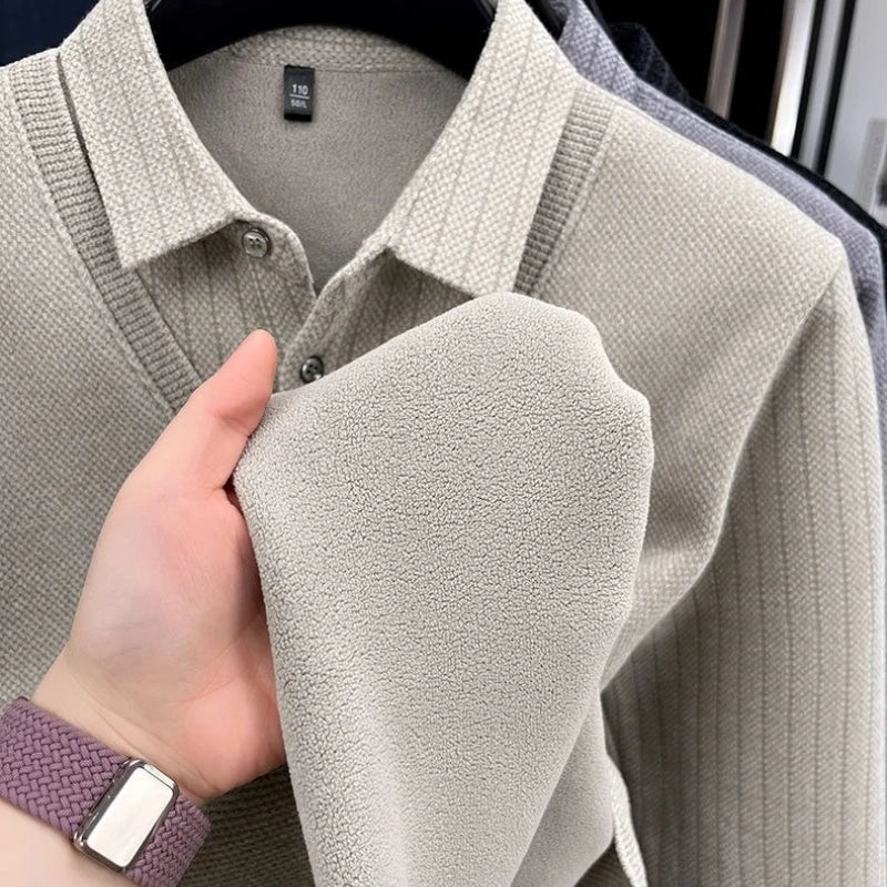 The Woolby Knit— Polo Collar Stripe Patchwork Thickened Wool Sweater