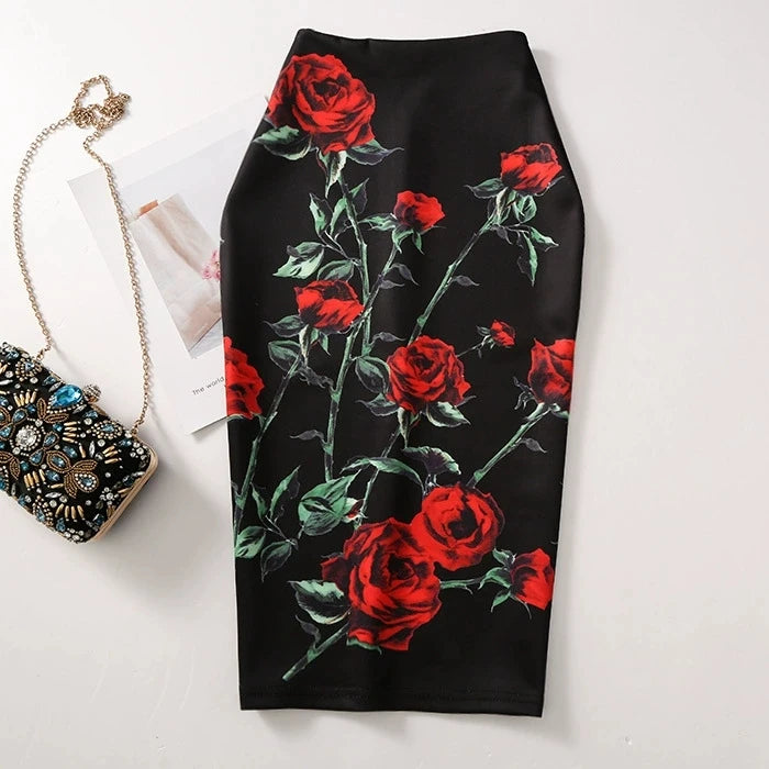 The Petal Wrap — Floral Print Bodycon Mini Skirt