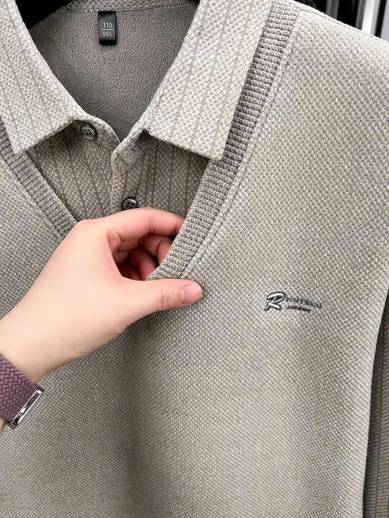 The Woolby Knit— Polo Collar Stripe Patchwork Thickened Wool Sweater