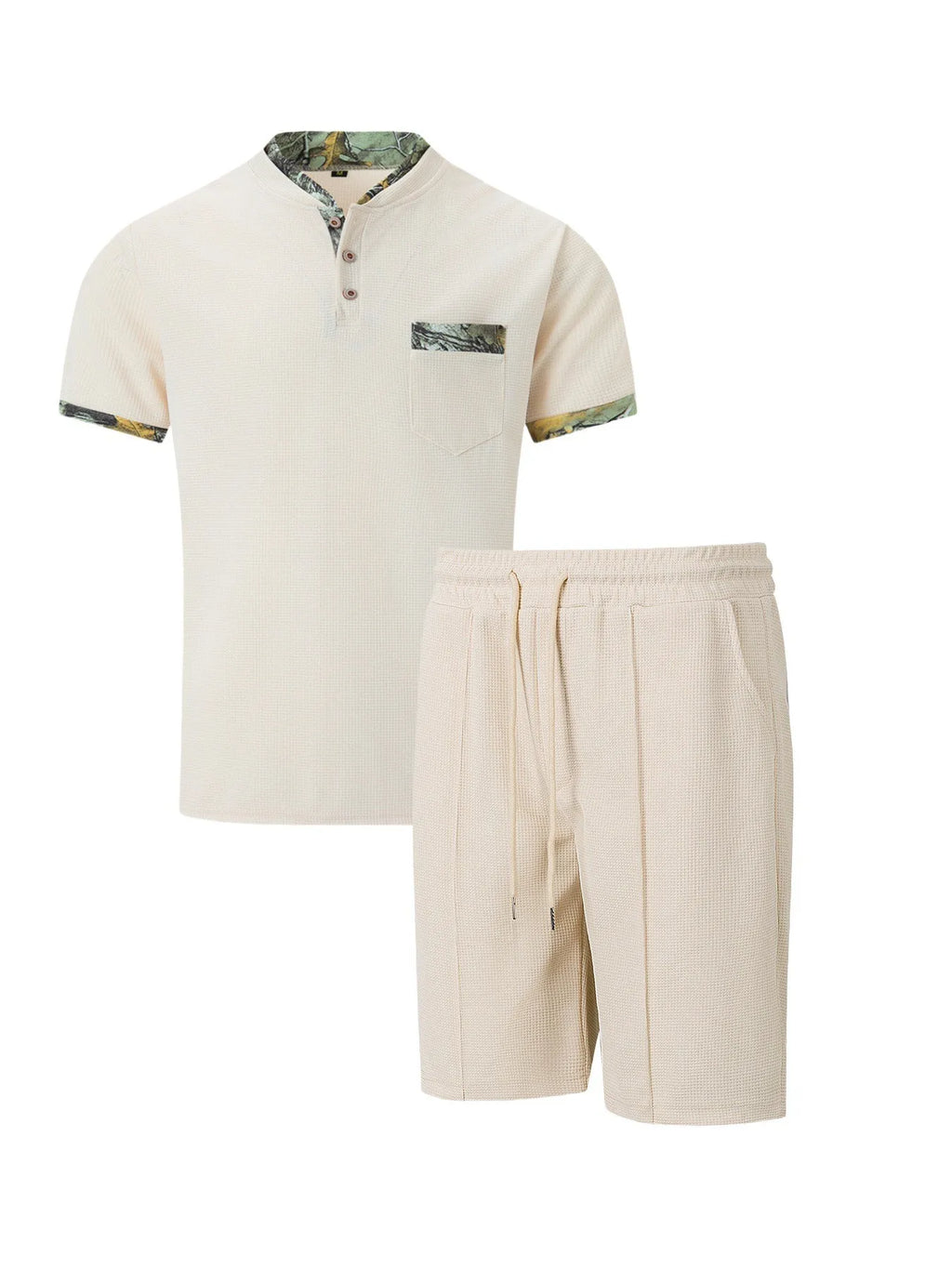The Munice Set — Waffle-Knit Zip-Up Lapel Suit & Shorts
