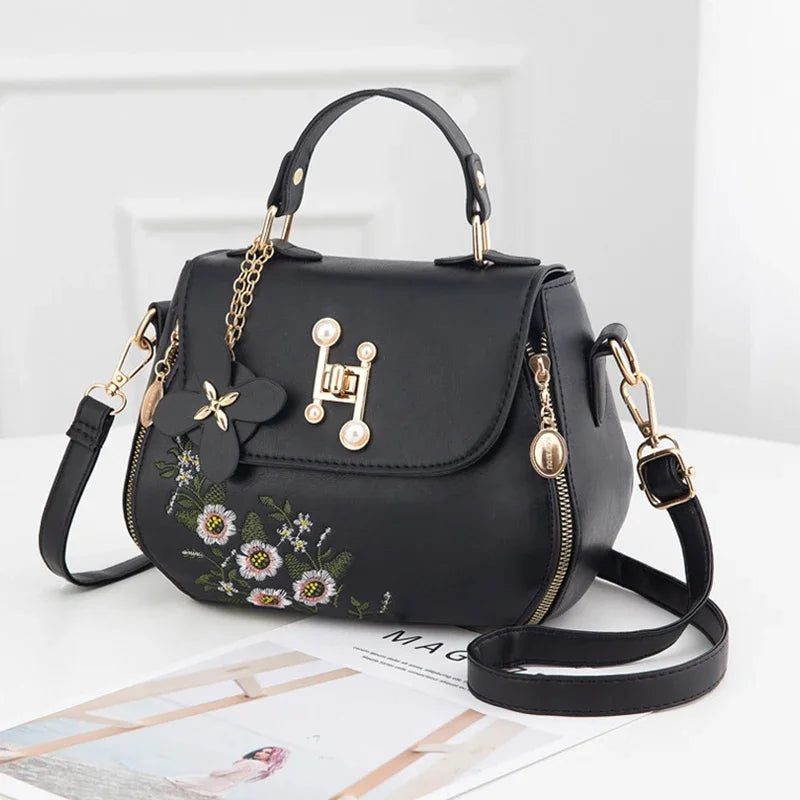 The Bloom Satchel — Embroidered PU Leather Crossbody Bag