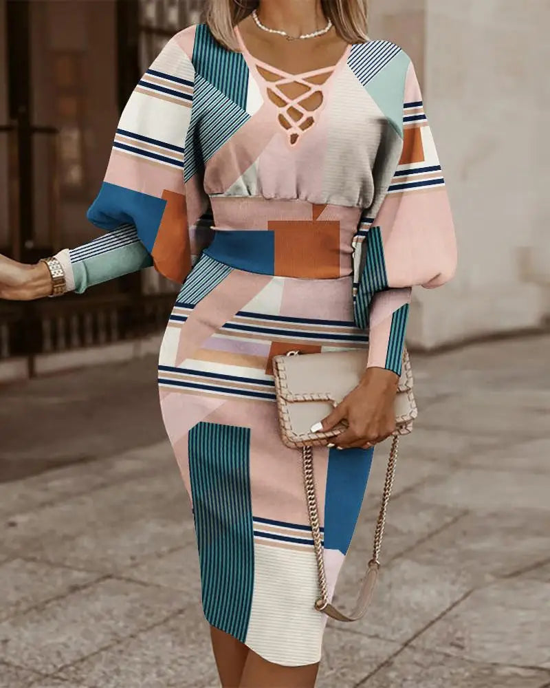 The Filomena — V-Neck Hollow-Waist Long Sleeve Dress