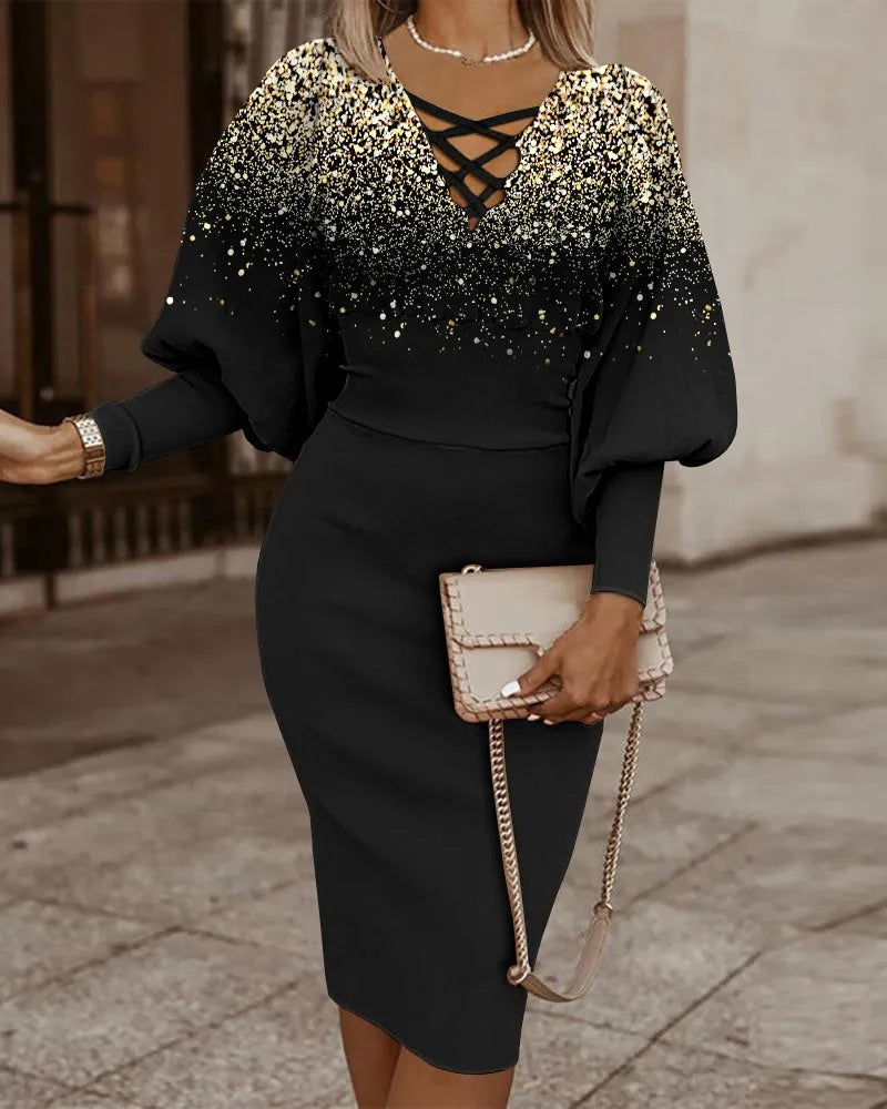 The Filomena — V-Neck Hollow-Waist Long Sleeve Dress